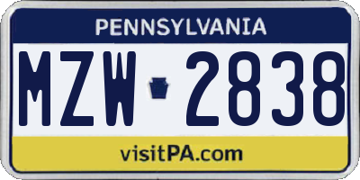 PA license plate MZW2838