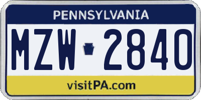 PA license plate MZW2840