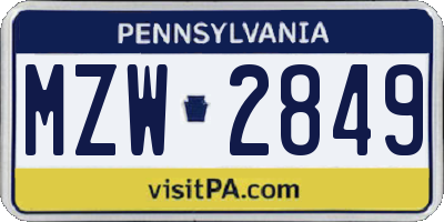 PA license plate MZW2849