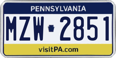 PA license plate MZW2851