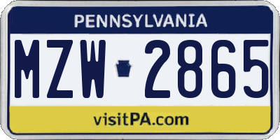 PA license plate MZW2865
