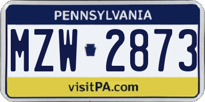 PA license plate MZW2873