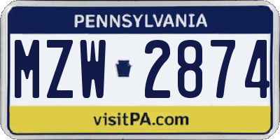 PA license plate MZW2874