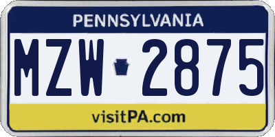 PA license plate MZW2875