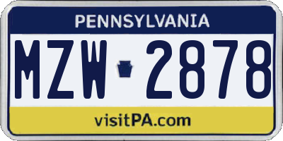 PA license plate MZW2878