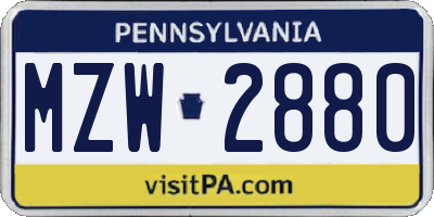 PA license plate MZW2880