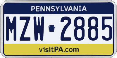 PA license plate MZW2885
