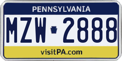 PA license plate MZW2888