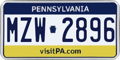 PA license plate MZW2896