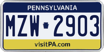 PA license plate MZW2903