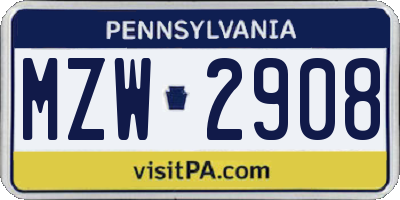 PA license plate MZW2908
