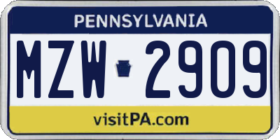 PA license plate MZW2909
