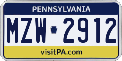 PA license plate MZW2912