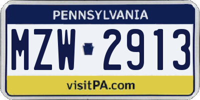 PA license plate MZW2913