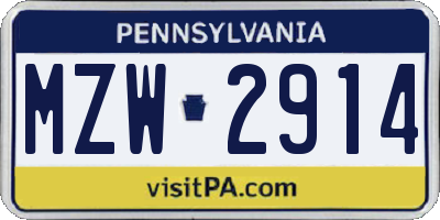 PA license plate MZW2914