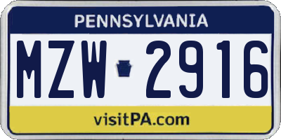 PA license plate MZW2916