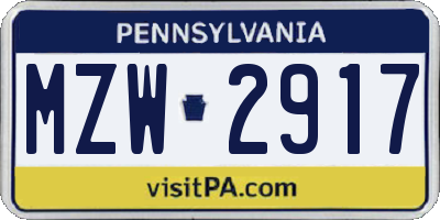 PA license plate MZW2917