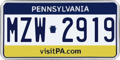 PA license plate MZW2919