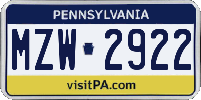 PA license plate MZW2922