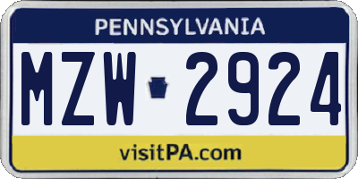 PA license plate MZW2924