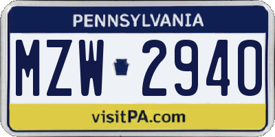 PA license plate MZW2940