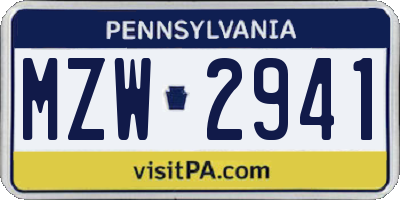 PA license plate MZW2941