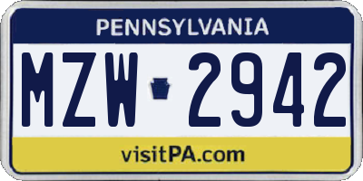 PA license plate MZW2942