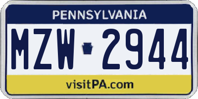 PA license plate MZW2944