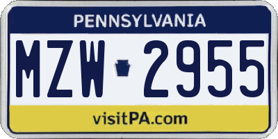 PA license plate MZW2955