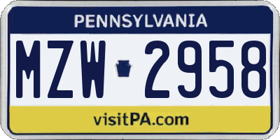 PA license plate MZW2958