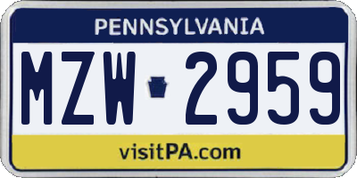 PA license plate MZW2959