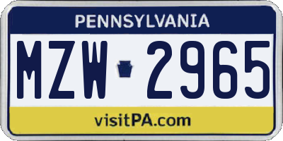 PA license plate MZW2965