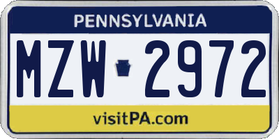 PA license plate MZW2972