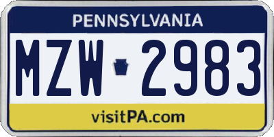 PA license plate MZW2983