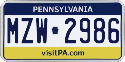 PA license plate MZW2986