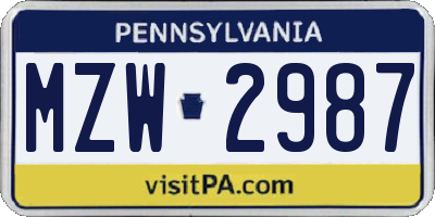 PA license plate MZW2987