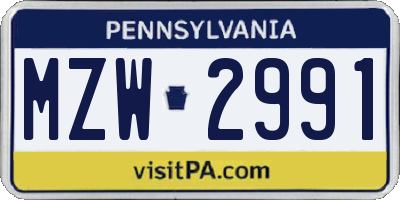 PA license plate MZW2991