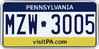PA license plate MZW3005