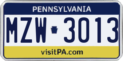 PA license plate MZW3013