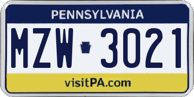 PA license plate MZW3021