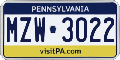 PA license plate MZW3022