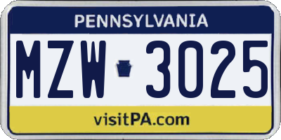 PA license plate MZW3025