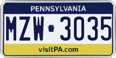 PA license plate MZW3035