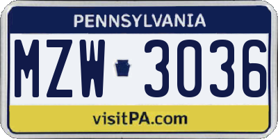 PA license plate MZW3036
