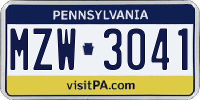 PA license plate MZW3041