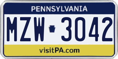 PA license plate MZW3042