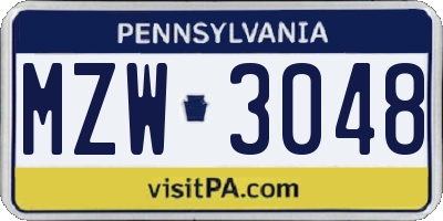 PA license plate MZW3048
