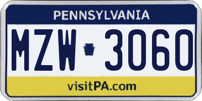 PA license plate MZW3060
