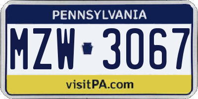 PA license plate MZW3067