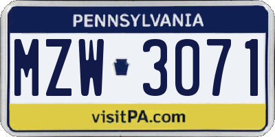 PA license plate MZW3071